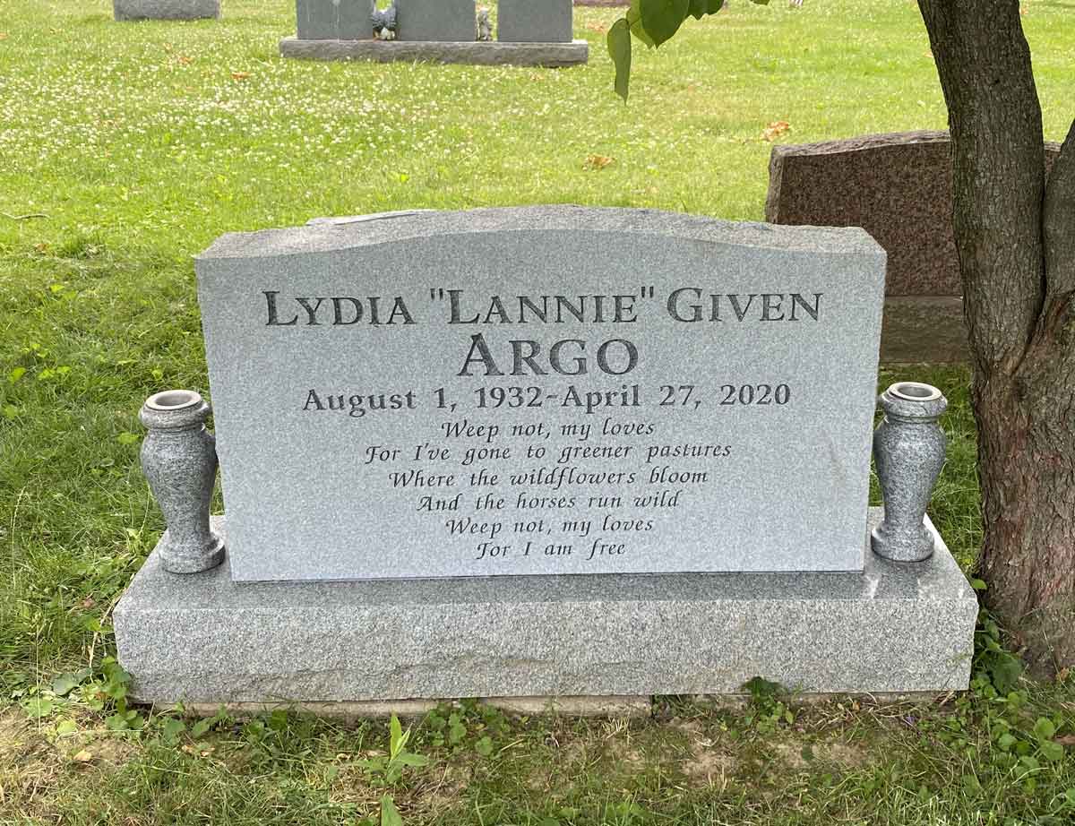upright granite headstone with engraving